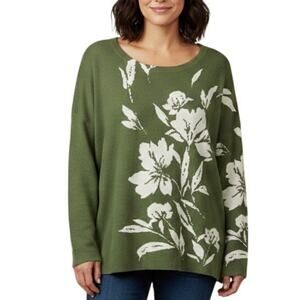 J Joie Floral Sweater Womens Size 3X Green Ivory Oversized Button Back Casual